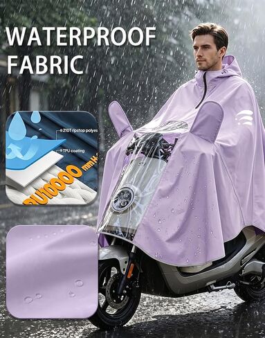 Waterproof Rain Poncho Bike Ebike with Mirror Sleeves Rain Capes Lightweight Compact Reusable for Adults (US, Alpha, 5X-Large, Regular, Long, PURPLE) in Saudi Arabia