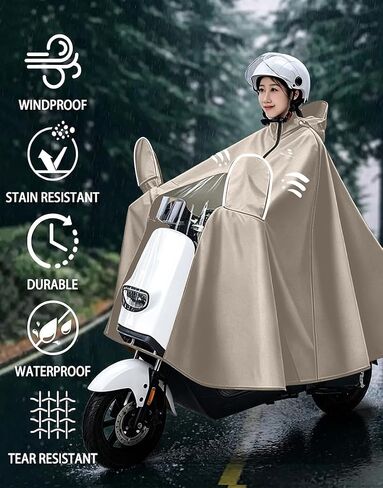 Waterproof Rain Poncho Bike Ebike with Mirror Sleeves Rain Capes Lightweight Compact Reusable for Adults (US, Alpha, 5X-Large, Regular, Long, BEIGE) in Saudi Arabia