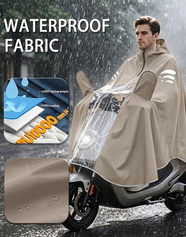 Waterproof Rain Poncho Bike Ebike with Mirror Sleeves Rain Capes Lightweight Compact Reusable for Adults (US, Alpha, 5X-Large, Regular, Long, BEIGE) in Saudi Arabia
