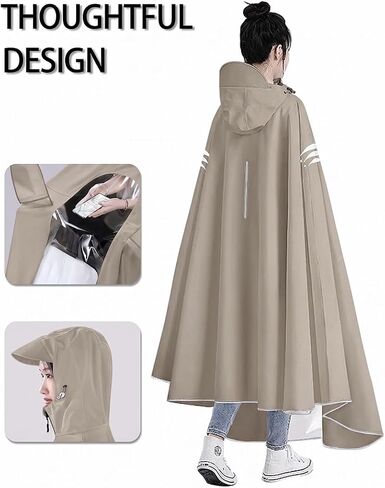 Waterproof Rain Poncho Bike Ebike with Mirror Sleeves Rain Capes Lightweight Compact Reusable for Adults (US, Alpha, 5X-Large, Regular, Long, BEIGE) in Saudi Arabia