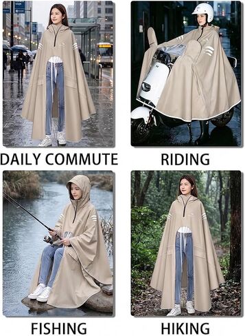 Waterproof Rain Poncho Bike Ebike with Mirror Sleeves Rain Capes Lightweight Compact Reusable for Adults (US, Alpha, 5X-Large, Regular, Long, BEIGE) in Saudi Arabia