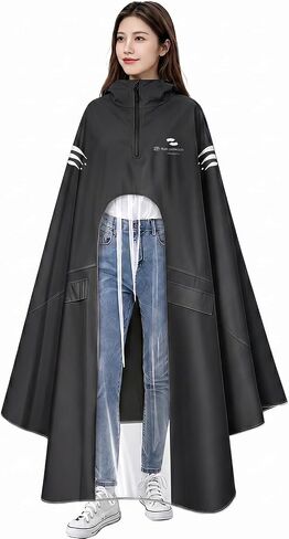 Waterproof Rain Poncho Bike Ebike with Mirror Sleeves Rain Capes Lightweight Compact Reusable for Adults (US, Alpha, 5X-Large, Regular, Long, BLACK) in Saudi Arabia