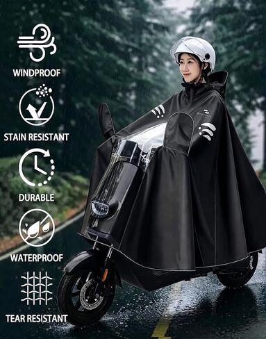 Waterproof Rain Poncho Bike Ebike with Mirror Sleeves Rain Capes Lightweight Compact Reusable for Adults (US, Alpha, 5X-Large, Regular, Long, BLACK) in Saudi Arabia
