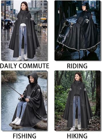 Waterproof Rain Poncho Bike Ebike with Mirror Sleeves Rain Capes Lightweight Compact Reusable for Adults (US, Alpha, 5X-Large, Regular, Long, BLACK) in Saudi Arabia