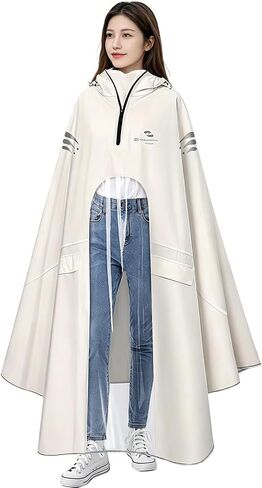 Waterproof Rain Poncho Bike Ebike with Mirror Sleeves Rain Capes Lightweight Compact Reusable for Adults (US, Alpha, 4X-Large, Regular, Long, WHITE) in Saudi Arabia