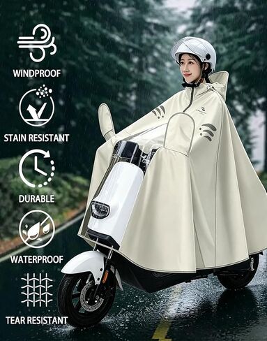 Waterproof Rain Poncho Bike Ebike with Mirror Sleeves Rain Capes Lightweight Compact Reusable for Adults (US, Alpha, 4X-Large, Regular, Long, WHITE) in Saudi Arabia
