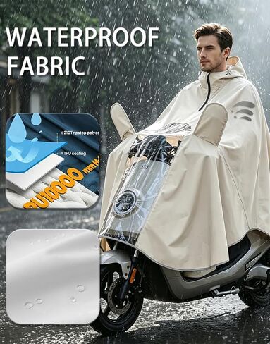 Waterproof Rain Poncho Bike Ebike with Mirror Sleeves Rain Capes Lightweight Compact Reusable for Adults (US, Alpha, 4X-Large, Regular, Long, WHITE) in Saudi Arabia