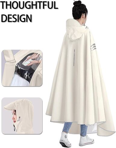 Waterproof Rain Poncho Bike Ebike with Mirror Sleeves Rain Capes Lightweight Compact Reusable for Adults (US, Alpha, 4X-Large, Regular, Long, WHITE) in Saudi Arabia