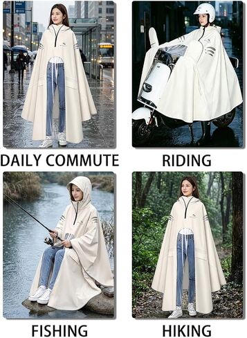 Waterproof Rain Poncho Bike Ebike with Mirror Sleeves Rain Capes Lightweight Compact Reusable for Adults (US, Alpha, 4X-Large, Regular, Long, WHITE) in Saudi Arabia