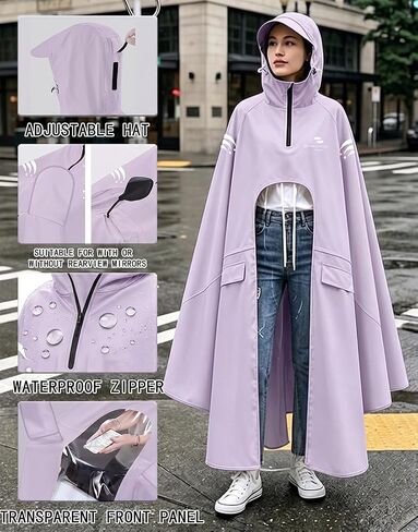 Waterproof Rain Poncho Bike Ebike with Mirror Sleeves Rain Capes Lightweight Compact Reusable for Adults (US, Alpha, 4X-Large, Regular, Long, PURPLE) in Saudi Arabia
