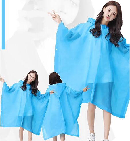 XJHKG Unisex EVA Waterproof Rain Poncho, Reusable Lightweight Hooded Rain Coat for Cycling Commuting Travel in Kuwait