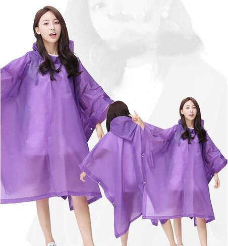XJHKG Unisex EVA Waterproof Rain Poncho, Reusable Lightweight Hooded Rain Coat for Cycling Commuting Travel in Kuwait