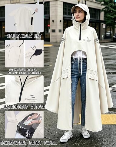 Waterproof Rain Poncho Bike Ebike with Mirror Sleeves Rain Capes Lightweight Compact Reusable for Adults (US, Alpha, 5X-Large, Regular, Long, WHITE) in Saudi Arabia