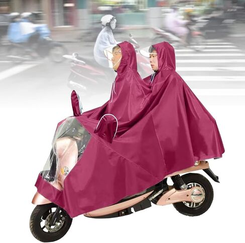 Motorcycle Poncho Oxford Cloth Raincoat for Cycling Riding Rainwear with Hat for Outdoor, Durable Portable Cape for Rider and Passenger (Purplish Red) in Kuwait