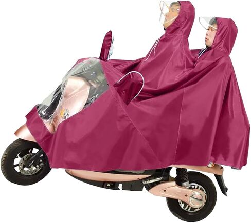 Motorcycle Poncho Oxford Cloth Raincoat for Cycling Riding Rainwear with Hat for Outdoor, Durable Portable Cape for Rider and Passenger (Purplish Red) in Kuwait
