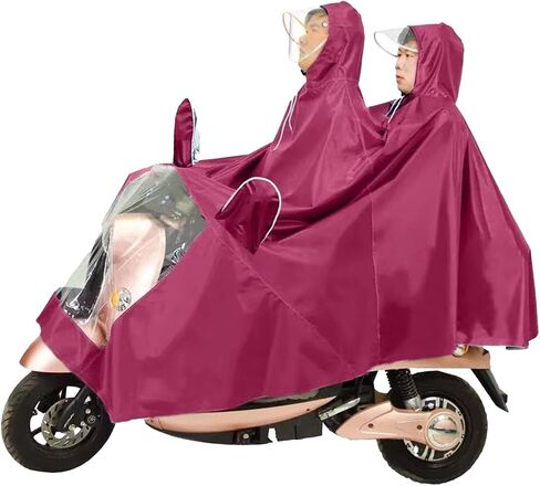 Motorcycle Poncho Oxford Cloth Raincoat for Cycling Riding Rainwear with Hat for Outdoor, Durable Portable Cape for Rider and Passenger (Purplish Red) in Kuwait