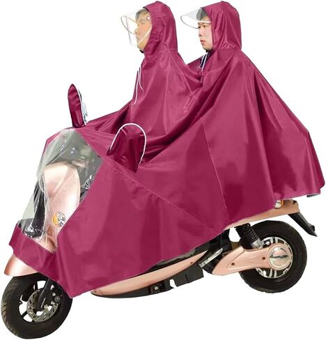 Motorcycle Poncho Oxford Cloth Raincoat for Cycling Riding Rainwear with Hat for Outdoor, Durable Portable Cape for Rider and Passenger (Purplish Red) in Kuwait