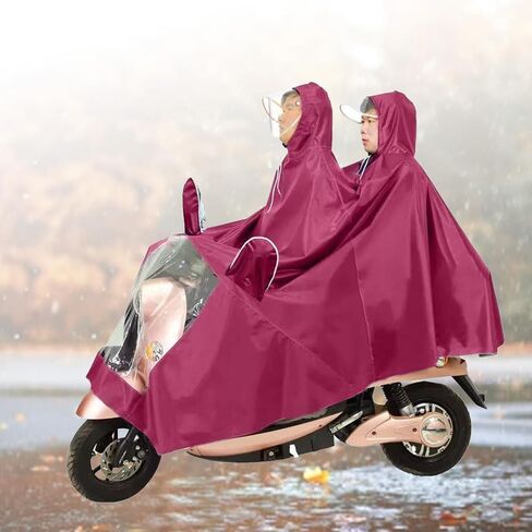 Motorcycle Poncho Oxford Cloth Raincoat for Cycling Riding Rainwear with Hat for Outdoor, Durable Portable Cape for Rider and Passenger (Purplish Red) in Kuwait