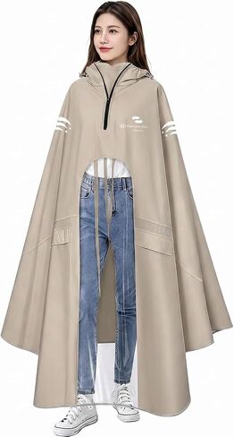 Waterproof Rain Poncho Bike Ebike with Mirror Sleeves Rain Capes Lightweight Compact Reusable for Adults (US, Alpha, 4X-Large, Regular, Long, BEIGE) in Saudi Arabia