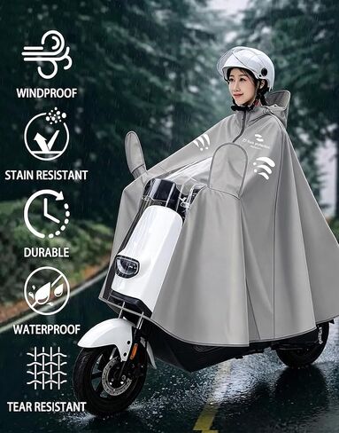 Waterproof Rain Poncho Bike Ebike with Mirror Sleeves Rain Capes Lightweight Compact Reusable for Adults (US, Alpha, 5X-Large, Regular, Long, GREY) in Saudi Arabia