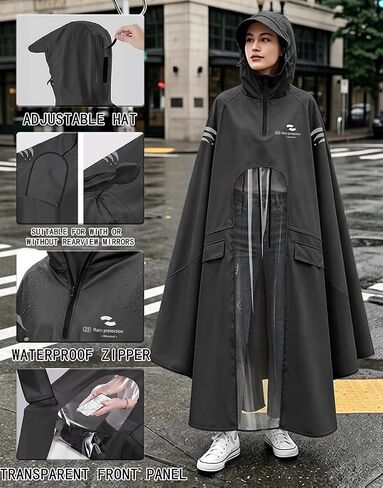 Waterproof Rain Poncho Bike Ebike with Mirror Sleeves Rain Capes Lightweight Compact Reusable for Adults (US, Alpha, 4X-Large, Regular, Long, BLACK) in Saudi Arabia