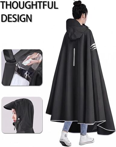 Waterproof Rain Poncho Bike Ebike with Mirror Sleeves Rain Capes Lightweight Compact Reusable for Adults (US, Alpha, 4X-Large, Regular, Long, BLACK) in Saudi Arabia