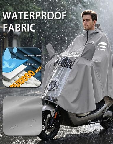 Waterproof Rain Poncho Bike Ebike with Mirror Sleeves Rain Capes Lightweight Compact Reusable for Adults (US, Alpha, 4X-Large, Regular, Long, GREY) in Saudi Arabia
