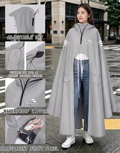 Waterproof Rain Poncho Bike Ebike with Mirror Sleeves Rain Capes Lightweight Compact Reusable for Adults (US, Alpha, 4X-Large, Regular, Long, GREY) in Saudi Arabia