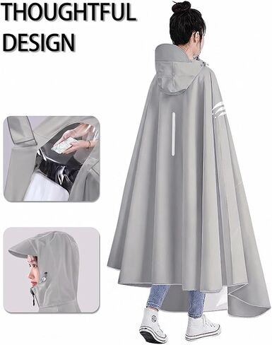 Waterproof Rain Poncho Bike Ebike with Mirror Sleeves Rain Capes Lightweight Compact Reusable for Adults (US, Alpha, 4X-Large, Regular, Long, GREY) in Saudi Arabia
