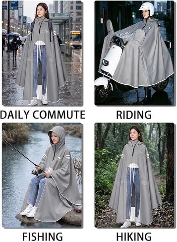 Waterproof Rain Poncho Bike Ebike with Mirror Sleeves Rain Capes Lightweight Compact Reusable for Adults (US, Alpha, 4X-Large, Regular, Long, GREY) in Saudi Arabia
