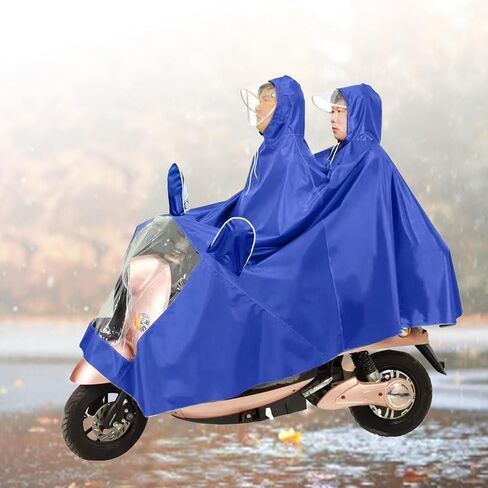 Motorcycle Poncho Oxford Cloth Raincoat for Cycling Riding Rainwear with Hat for Outdoor, Durable Portable Cape for Rider and Passenger (Blue) in Kuwait