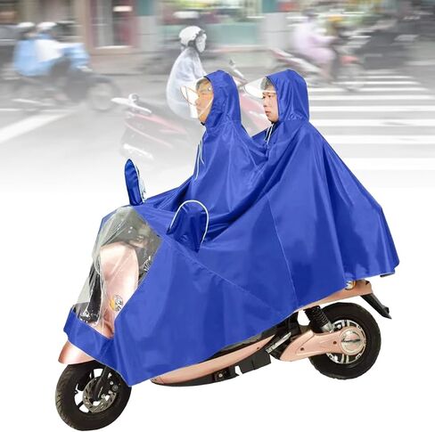 Motorcycle Poncho Oxford Cloth Raincoat for Cycling Riding Rainwear with Hat for Outdoor, Durable Portable Cape for Rider and Passenger (Blue) in Kuwait