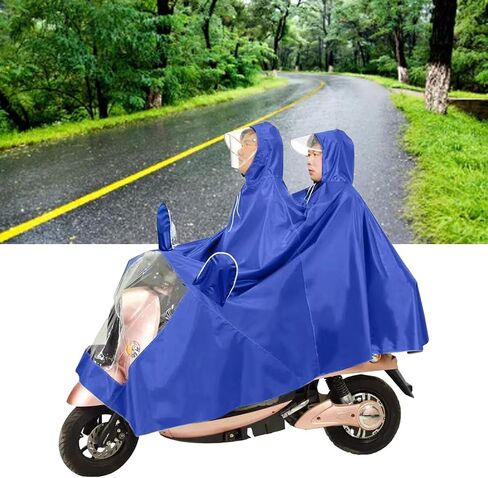 Motorcycle Poncho Oxford Cloth Raincoat for Cycling Riding Rainwear with Hat for Outdoor, Durable Portable Cape for Rider and Passenger (Blue) in Kuwait