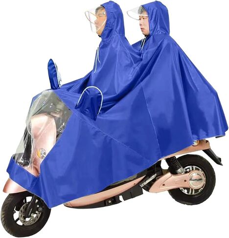 Motorcycle Poncho Oxford Cloth Raincoat for Cycling Riding Rainwear with Hat for Outdoor, Durable Portable Cape for Rider and Passenger (Blue) in Kuwait