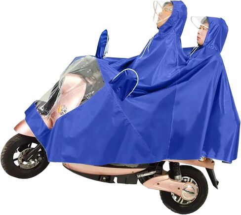 Motorcycle Poncho Oxford Cloth Raincoat for Cycling Riding Rainwear with Hat for Outdoor, Durable Portable Cape for Rider and Passenger (Blue) in Kuwait