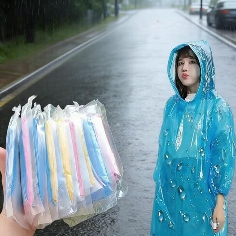 8-Pack Portable Compressed Raincoats, Disposable Emergency Rain Ponchos for Adults, Lightweight Pocket Size Rain Gear for Hiking, Camping & Fishing, Windproof PE Poncho, Assorted Colors in Kuwait