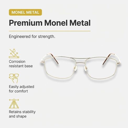Rectangle Prescription Eyeglass Frames for Men Women - Metal Full Rim - Shiny Gold - 52-19-140 - Lightweight Comfortable Fit in Saudi Arabia