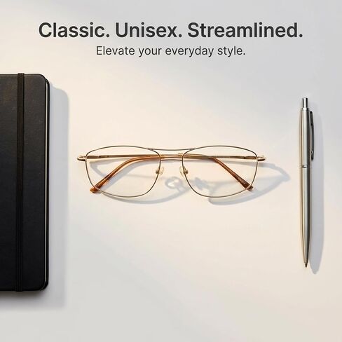 Rectangle Prescription Eyeglass Frames for Men Women - Metal Full Rim - Shiny Gold - 52-19-140 - Lightweight Comfortable Fit in Saudi Arabia