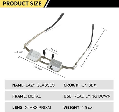 Upgraded Lazy Glasses for Lying Down Bed Watching TV on Sofa 90° Angle Glasses High Definition Prism Glasses Light Metal Frame Periscope Horizontal Eyeglasses Silver in Saudi Arabia