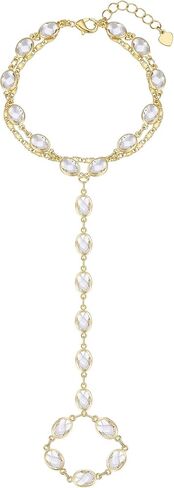Dainty Gold Hand Chain Bracelets for Women Waterproof,14K Gold Plated Ring Bracelet Hand Chain Set, Adjustable Non Tarnish Hand Chain Stackable Cubic Zirconia Bracelet Summer Fashion Jewelry Gifts in Saudi Arabia