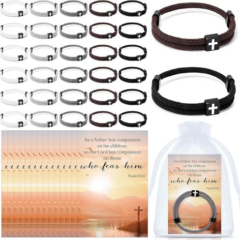 Tondiamo Fathers Day Bracelet Gift for Church Cross Christian Adjustable Jesus Wristband Religious Blessed Dad Bible Verse Scripture Cards Organza Bag Basket Stuffers for Dad in Kuwait