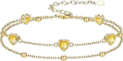 Midari 18K Gold Heart Birthstone Bracelet/Anklet 18K Gold Plated Bracele/Anklet with 12 Months Heart Birthstone Birthday Jewelry Gifts for Women in Saudi Arabia