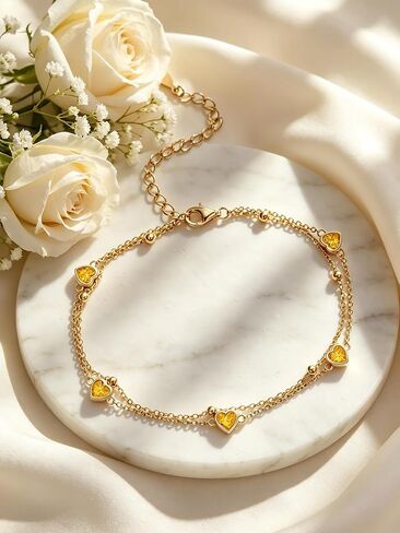 Midari 18K Gold Heart Birthstone Bracelet/Anklet 18K Gold Plated Bracele/Anklet with 12 Months Heart Birthstone Birthday Jewelry Gifts for Women in Saudi Arabia