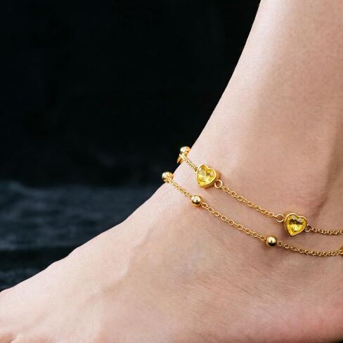 Midari 18K Gold Heart Birthstone Bracelet/Anklet 18K Gold Plated Bracele/Anklet with 12 Months Heart Birthstone Birthday Jewelry Gifts for Women in Saudi Arabia