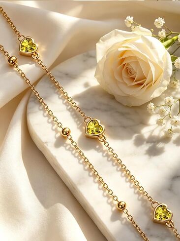 Midari 18K Gold Heart Birthstone Bracelet/Anklet 18K Gold Plated Bracele/Anklet with 12 Months Heart Birthstone Birthday Jewelry Gifts for Women in Saudi Arabia