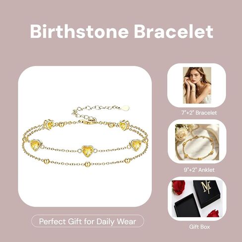 Midari 18K Gold Heart Birthstone Bracelet/Anklet 18K Gold Plated Bracele/Anklet with 12 Months Heart Birthstone Birthday Jewelry Gifts for Women in Saudi Arabia
