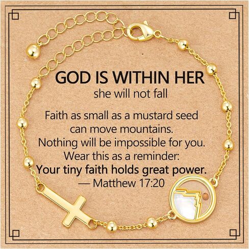 Mustard Seed Cross Bracelet, First Communion Confirmation Christian Baptism Catholic God Jewelry Gifts 6+2 Inches in Saudi Arabia