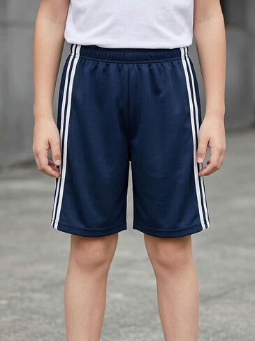 Kids Mesh Athletic Shorts Side Stripe Design Breathable Comfortable Stylish Wear for Boys Girls Active Play 7-16Y in Kuwait