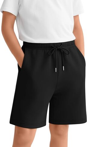 Boy's Bermuda Shorts Casual Baggy Athletic Knee Length Pants Summer Long SweatShorts with Pockets 6-14 Years in Kuwait