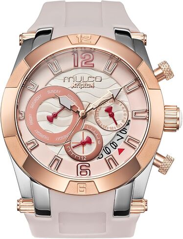 MULCO Watches for Women, Kripton Lady – 46 mm Stainless-Steel Case, Black with Wrist Silicone Band, Quartz Multifunctional Day and Date Movement,Analog Display - Rose Gold Accents, 100m- Waterproof in Kuwait